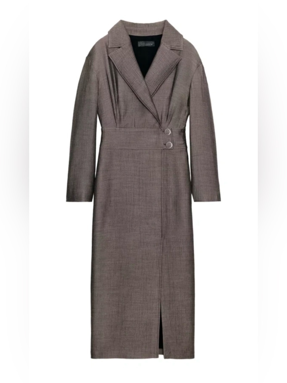 NWT Zara coat dress collared neckline structured button-up midi metallic brown M